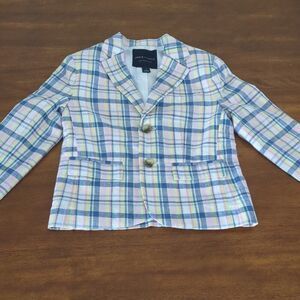 Janie and Jack Boys Plaid Linen Blazer size 5 NEW NO TAGS Blue/pink/yellow